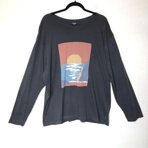 ROWM XXL Graphic Long‎ Sleeve T Shirt Coastal Sunset Print Oversized Casual Tee